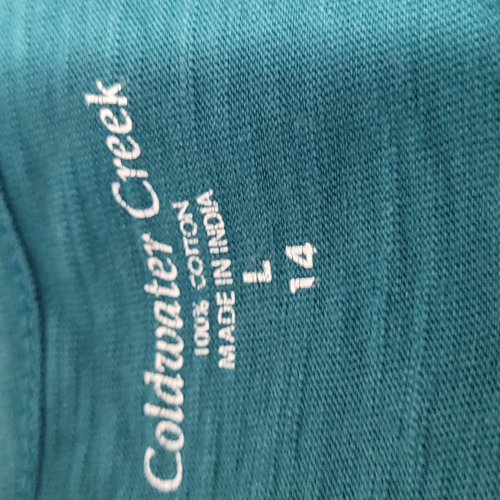 COLD WATER CREEK TEAL BLOUSE 3/4 SLEEVE SEQUIN DETAIL NECK SIZE L - Picture 7 of 12
